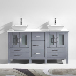 Virtu USA Bradford 60" Double Bath Vanity with White Engineered Stone Top and Square Sinks