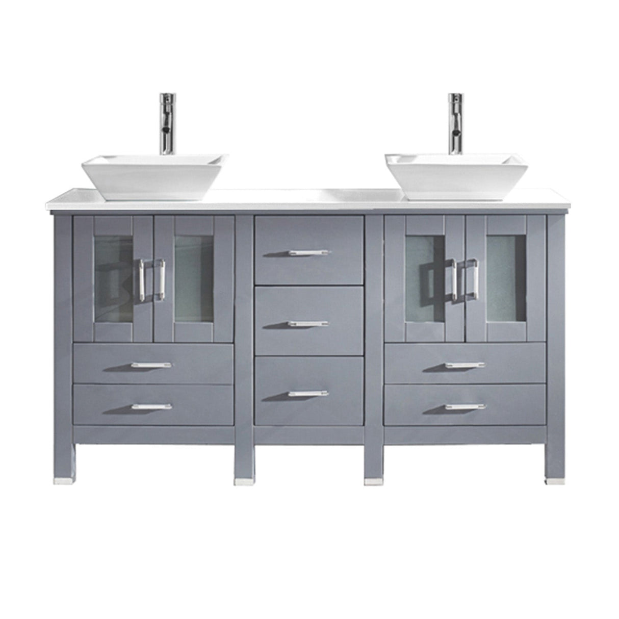 Virtu USA Bradford 60" Double Bath Vanity with White Engineered Stone Top and Square Sinks