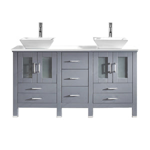 Virtu USA Bradford 60" Double Bath Vanity with White Engineered Stone Top and Square Sinks