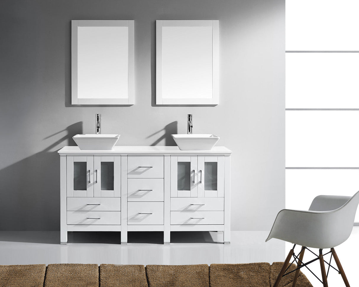 Virtu USA Bradford 60" Double Bath Vanity with White Engineered Stone Top and Square Sinks with Matching Mirror