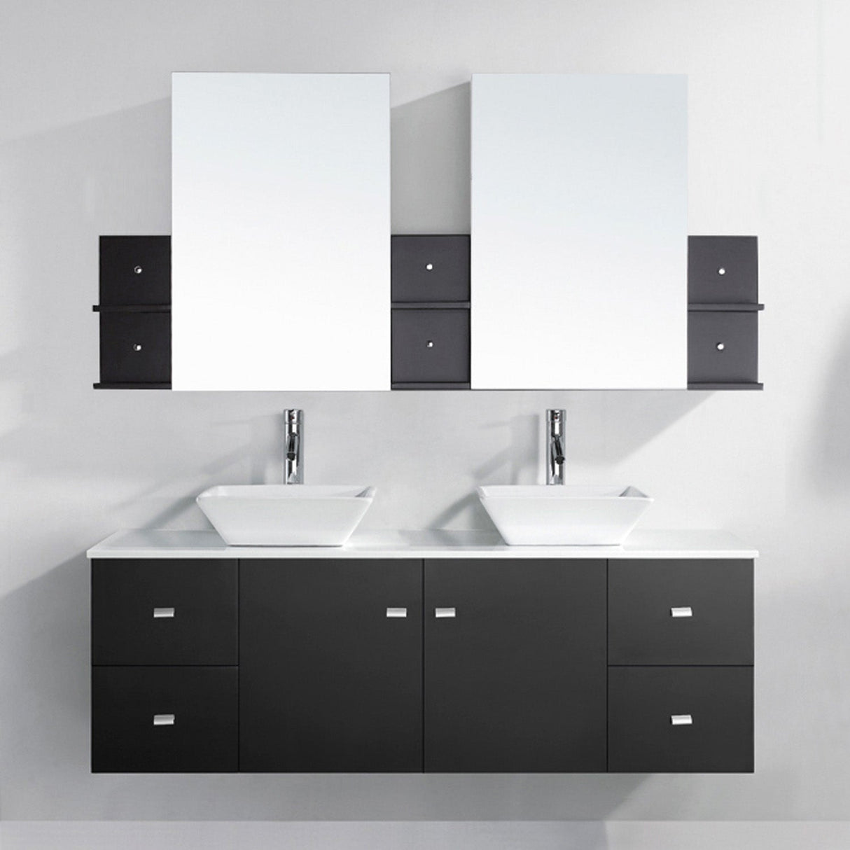 Virtu USA Clarissa 61" Double Bath Vanity with White Engineered Stone Top and Square Sinks with Matching Mirror