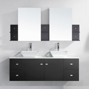 Virtu USA Clarissa 61" Double Bath Vanity with White Engineered Stone Top and Square Sinks with Matching Mirror
