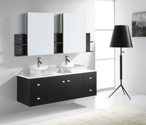 Virtu USA Clarissa 61" Double Bath Vanity with White Engineered Stone Top and Square Sinks with Matching Mirror