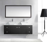 Virtu USA Clarissa 61" Double Bath Vanity with White Engineered Stone Top and Square Sinks with Brushed Nickel Faucets with Matching Mirror