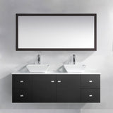 Virtu USA Clarissa 61" Double Bath Vanity with White Engineered Stone Top and Square Sinks with Brushed Nickel Faucets with Matching Mirror