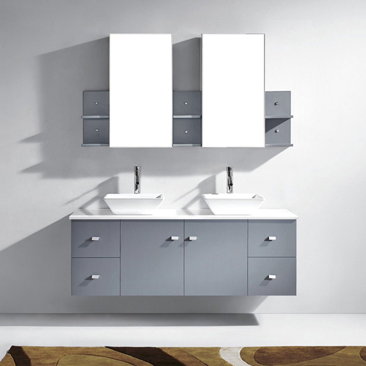 Virtu USA Clarissa 61" Double Bath Vanity with White Engineered Stone Top and Square Sinks with Matching Mirror