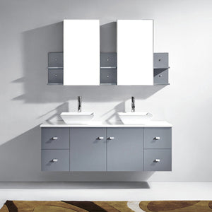 Virtu USA Clarissa 61" Double Bath Vanity with White Engineered Stone Top and Square Sinks with Matching Mirror