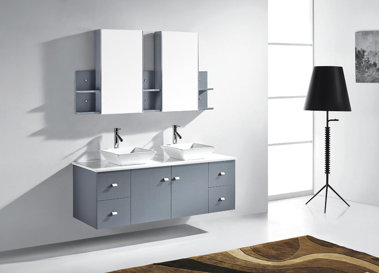 Virtu USA Clarissa 61" Double Bath Vanity with White Engineered Stone Top and Square Sinks with Matching Mirror
