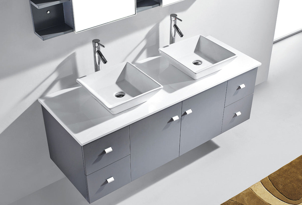 Virtu USA Clarissa 61" Double Bath Vanity with White Engineered Stone Top and Square Sinks with Matching Mirror