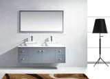 Virtu USA Clarissa 61" Double Bath Vanity with White Engineered Stone Top and Square Sinks with Brushed Nickel Faucets with Matching Mirror