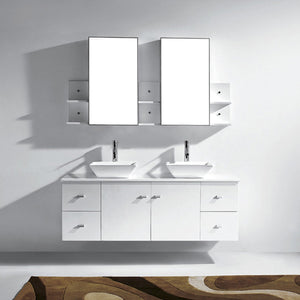 Virtu USA Clarissa 61" Double Bath Vanity with White Engineered Stone Top and Square Sinks with Matching Mirror