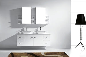 Virtu USA Clarissa 61" Double Bath Vanity with White Engineered Stone Top and Square Sinks with Matching Mirror