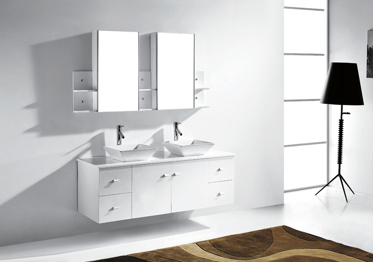 Virtu USA Clarissa 61" Double Bath Vanity with White Engineered Stone Top and Square Sinks with Matching Mirror