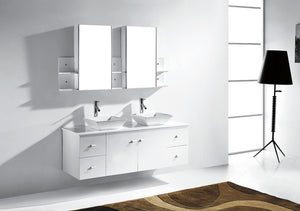 Virtu USA Clarissa 61" Double Bath Vanity with White Engineered Stone Top and Square Sinks with Matching Mirror