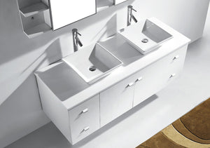 Virtu USA Clarissa 61" Double Bath Vanity with White Engineered Stone Top and Square Sinks with Matching Mirror