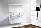 Virtu USA Clarissa 61" Double Bath Vanity with White Engineered Stone Top and Square Sinks with Brushed Nickel Faucets with Matching Mirror