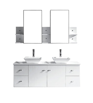 Virtu USA Clarissa 61" Double Bath Vanity with White Engineered Stone Top and Square Sink with Polished Chrome Faucet and Mirrors - Luxe Bathroom Vanities