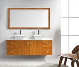 Virtu USA Clarissa 61" Double Bath Vanity in Honey Oak with White Engineered Stone Top and Square Sinks with Brushed Nickel Faucets with Matching Mirror