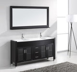 Virtu USA Ava 63" Double Bath Vanity with White Engineered Stone Top and Round Sinks with Brushed Nickel Faucets with Matching Mirror