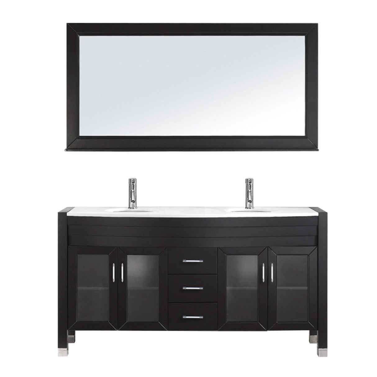 Virtu USA Ava 63" Double Bath Vanity in Espresso with White Engineered Stone Top and Round Sink with Brushed Nickel Faucet and Mirror - Luxe Bathroom Vanities Luxury Bathroom Fixtures Bathroom Furniture