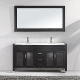 Virtu USA Ava 63" Double Bath Vanity with White Engineered Stone Top and Round Sinks with Matching Mirror