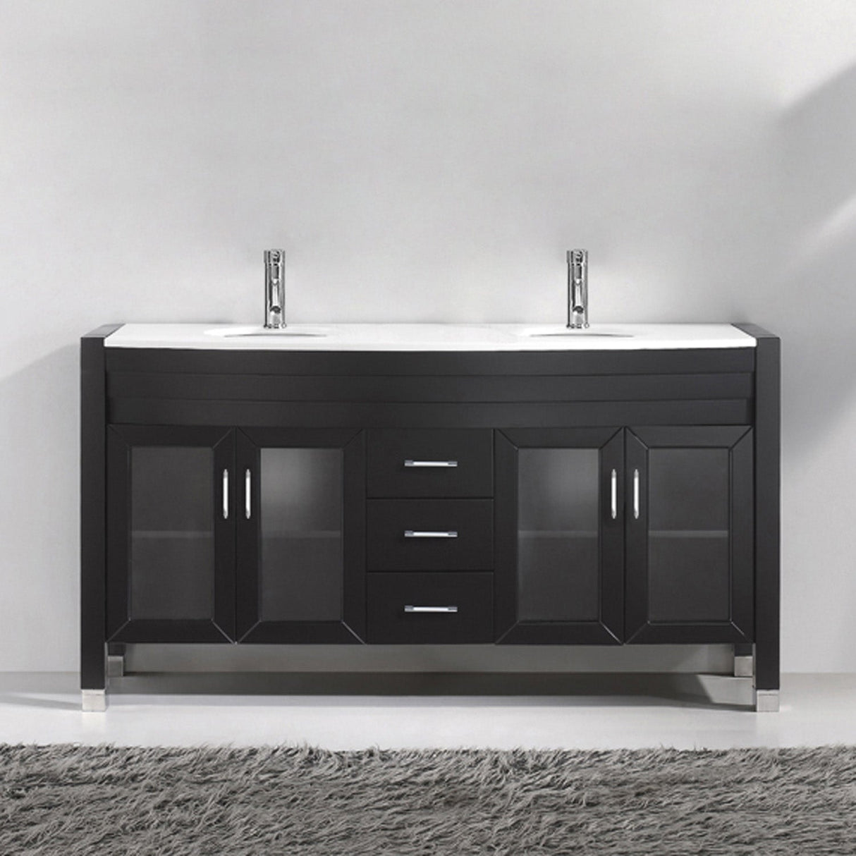 Virtu USA Ava 63" Double Bath Vanity with White Engineered Stone Top and Round Sinks