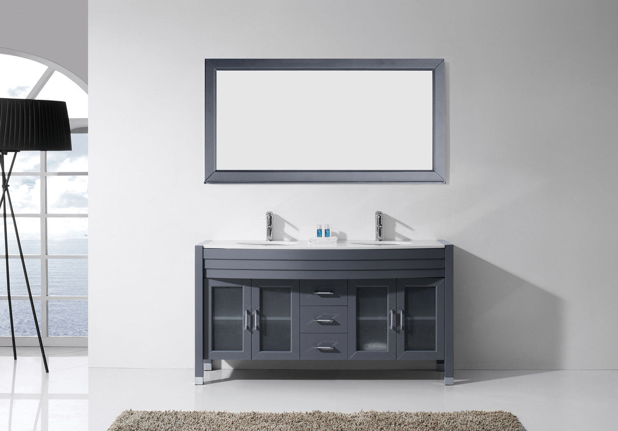 Virtu USA Ava 63" Double Bath Vanity with White Engineered Stone Top and Round Sinks with Matching Mirror