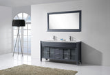 Virtu USA Ava 63" Double Bath Vanity with White Engineered Stone Top and Round Sinks with Matching Mirror