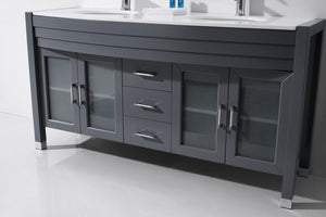 Virtu USA Ava 63" Double Bath Vanity with White Engineered Stone Top and Round Sinks with Matching Mirror