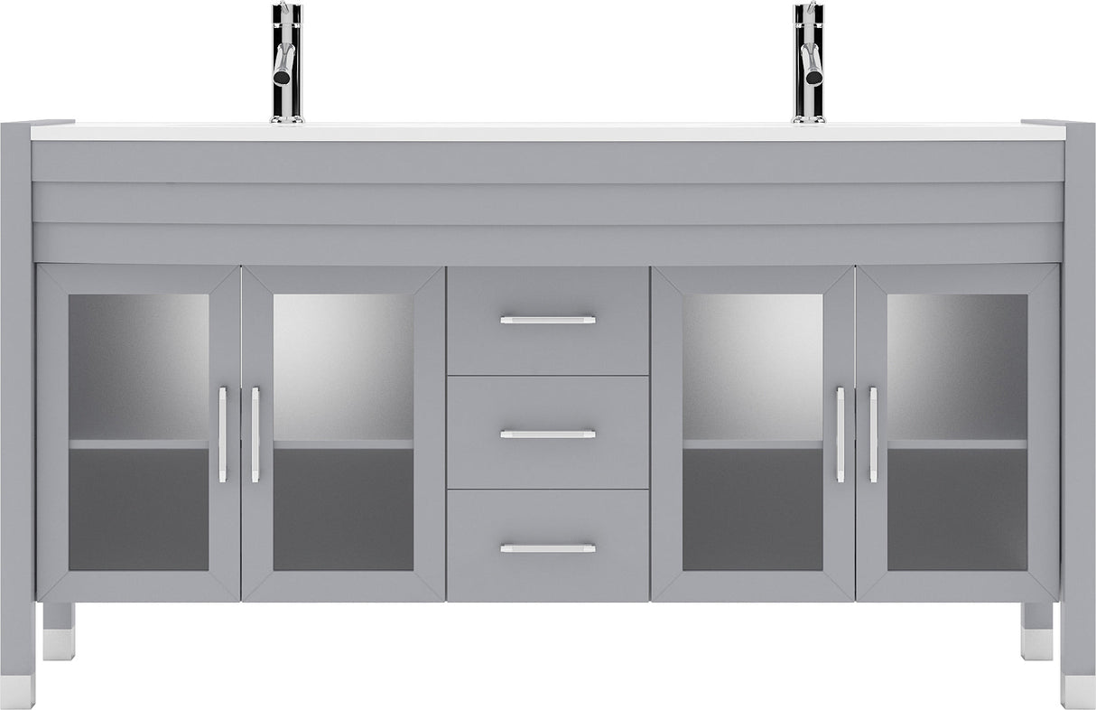 Virtu USA Ava 63" Double Bath Vanity in Gray with White Engineered Stone Top and Round Sinks with Brushed Nickel Faucets - Luxe Bathroom Vanities