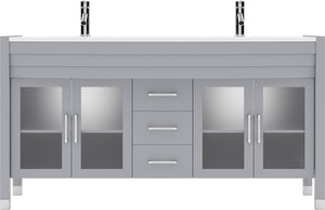 Virtu USA Ava 63" Double Bath Vanity with White Engineered Stone Top and Round Sinks with Brushed Nickel Faucets with Matching Mirror