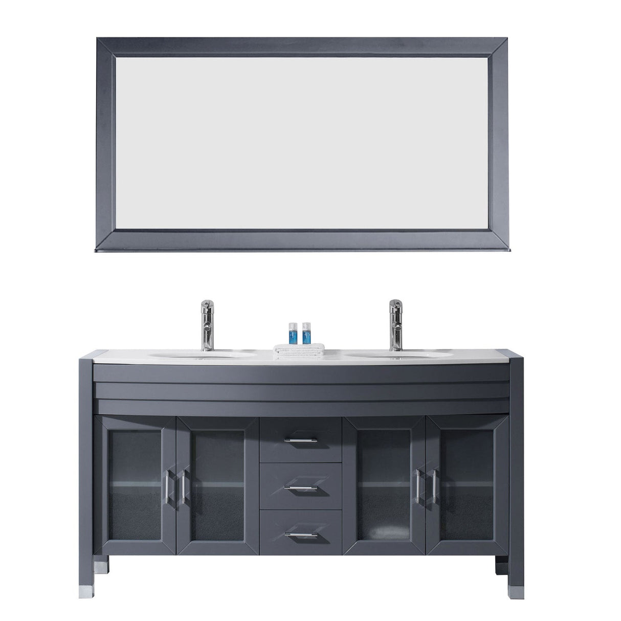 Virtu USA Ava 63" Double Bath Vanity with White Engineered Stone Top and Round Sink with Polished Chrome Faucet and Mirror - Luxe Bathroom Vanities Luxury Bathroom Fixtures Bathroom Furniture