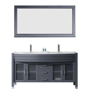 Virtu USA Ava 63" Double Bath Vanity with White Engineered Stone Top and Round Sink with Polished Chrome Faucet and Mirror - Luxe Bathroom Vanities Luxury Bathroom Fixtures Bathroom Furniture