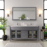 Virtu USA Ava 63" Double Bath Vanity with White Engineered Stone Top and Round Sinks with Brushed Nickel Faucets with Matching Mirror