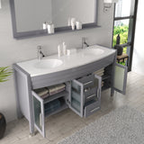 Virtu USA Ava 63" Double Bath Vanity with White Engineered Stone Top and Round Sinks with Brushed Nickel Faucets with Matching Mirror