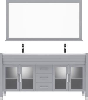 Virtu USA Ava 63" Double Bath Vanity in Espresso with White Engineered Stone Top and Round Sink with Brushed Nickel Faucet and Mirror - Luxe Bathroom Vanities