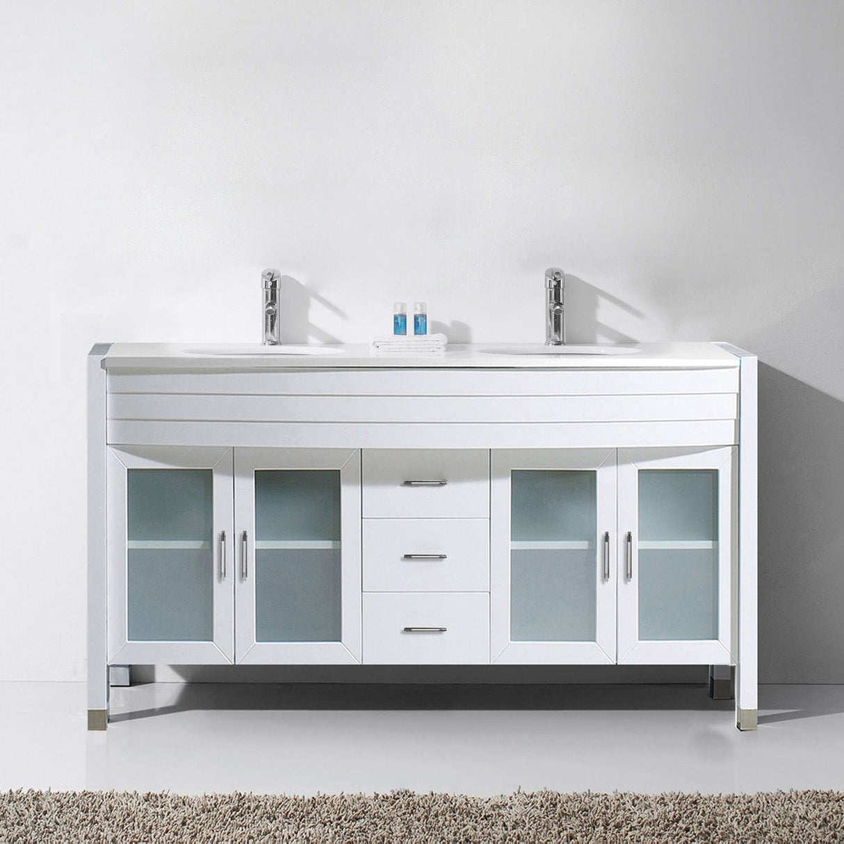 Virtu USA Ava 63" Double Bath Vanity with White Engineered Stone Top and Round Sinks