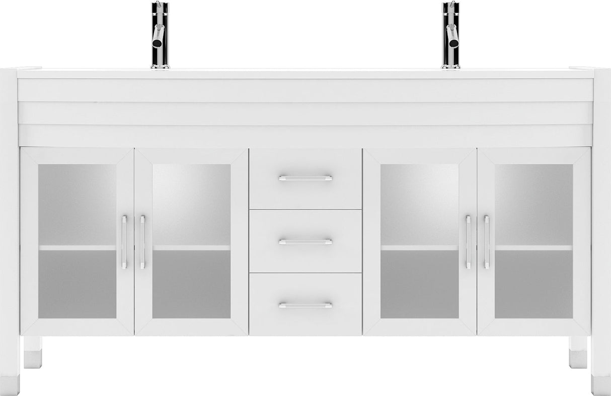 Virtu USA Ava 63" Double Bath Vanity with White Engineered Stone Top and Round Sinks with Matching Mirror