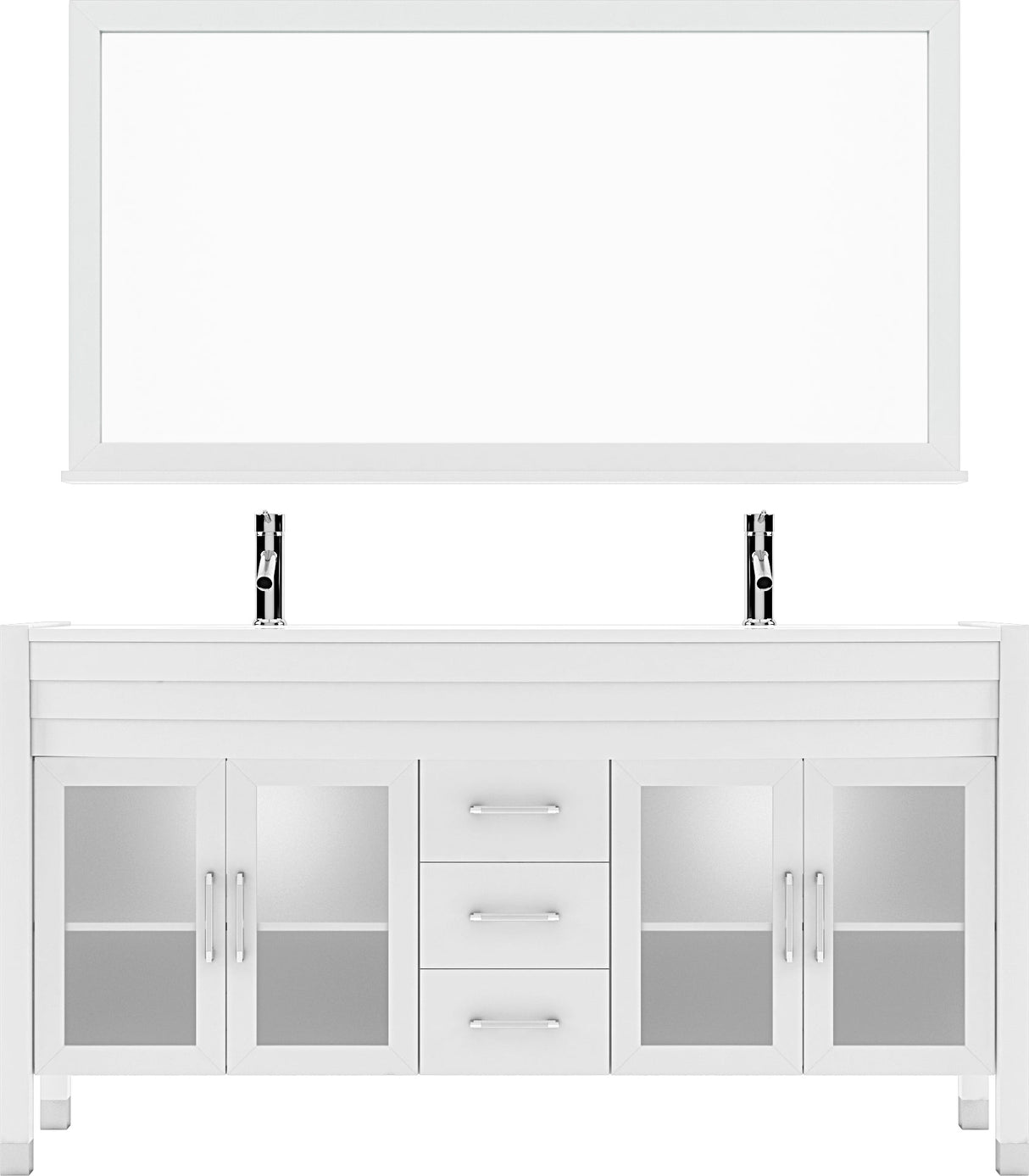 Virtu USA Ava 63" Double Bath Vanity with White Engineered Stone Top and Round Sink with Polished Chrome Faucet and Mirror - Luxe Bathroom Vanities