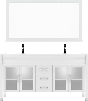 Virtu USA Ava 63" Double Bath Vanity in Espresso with White Engineered Stone Top and Round Sink with Brushed Nickel Faucet and Mirror - Luxe Bathroom Vanities
