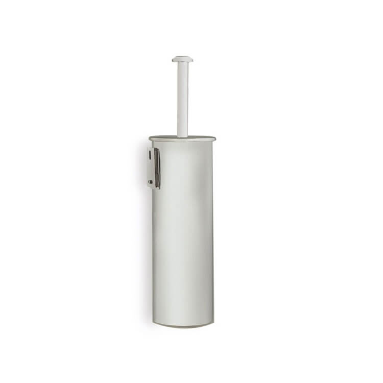 Toilet Brush Holder, Brushed Nickel, Wall Mounted, Rounded Brass