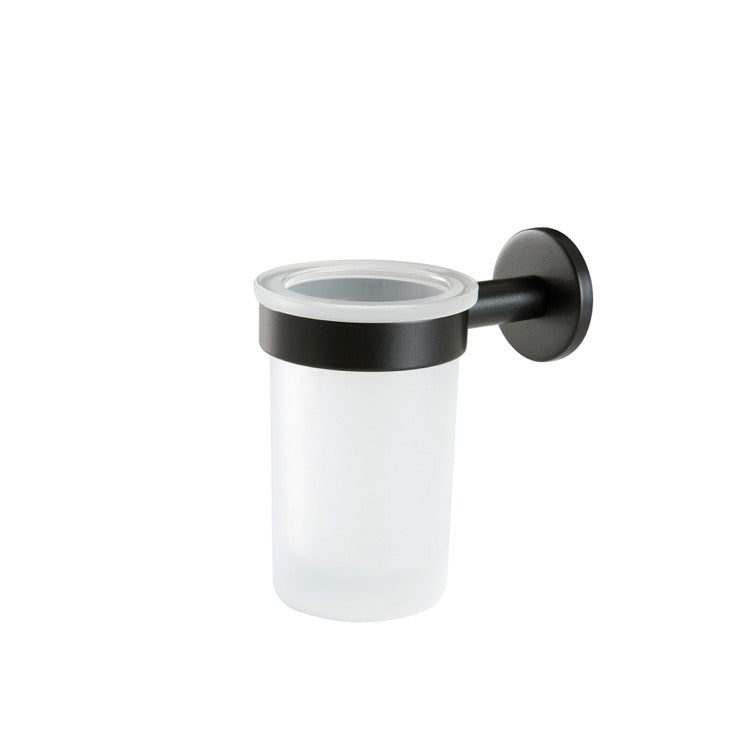 Wall Mounted Frosted Glass Toothbrush Holder with Black Brass