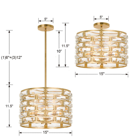 Meridian 5 Light Antique Gold Semi Flush Mount MER-4865-GA_CEILING