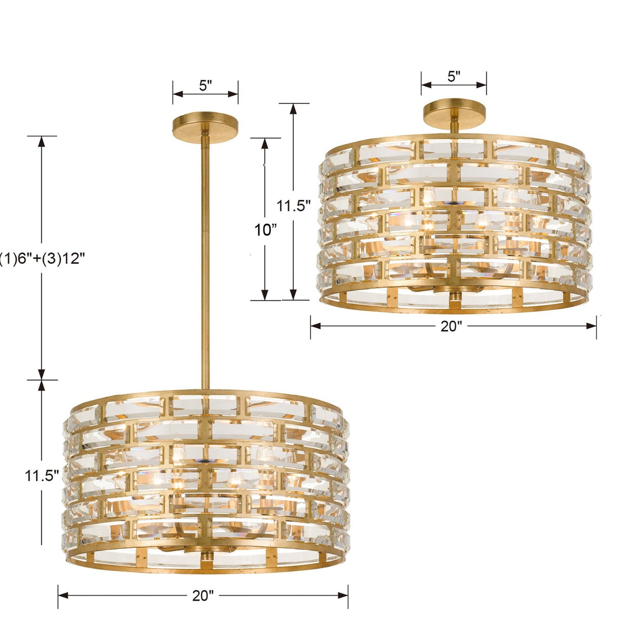 Meridian 6 Light Antique Gold Semi Flush Mount MER-4866-GA_CEILING