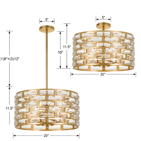 Meridian 6 Light Antique Gold Semi Flush Mount MER-4866-GA_CEILING