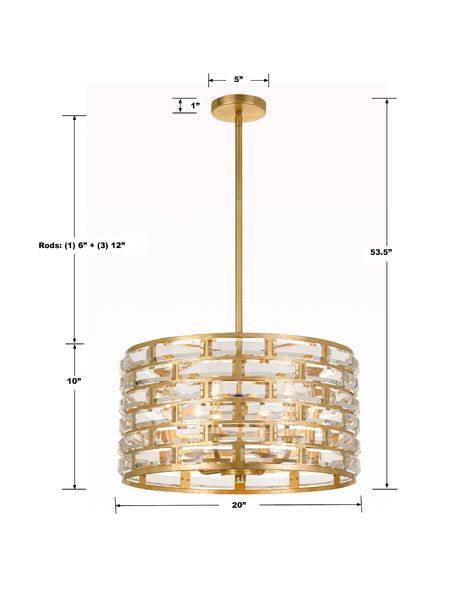 Meridian 6 Light Antique Gold Chandelier MER-4866-GA