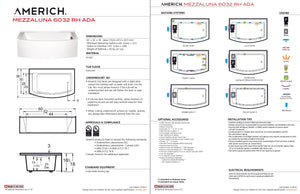Americh MZ6032TRA5-WH Mezzaluna 6032 ADA Right Hand - Tub Only / Airbath 5 - White