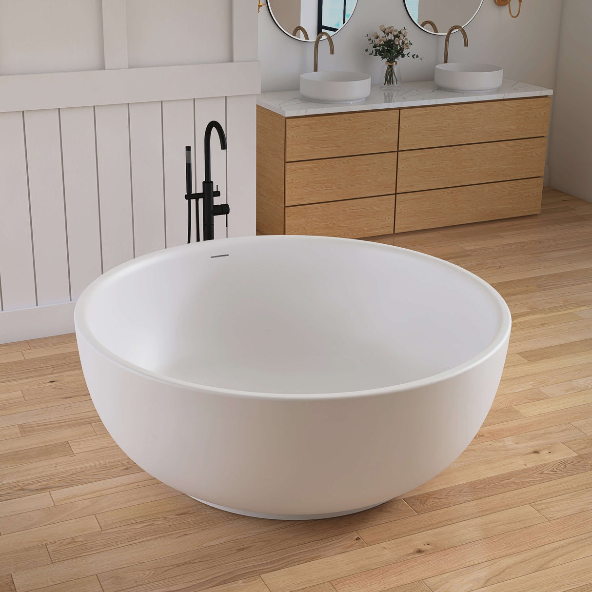 New England Home Goods Siesta 59" Freestanding Tub in White - Stone Resin Solid Surface