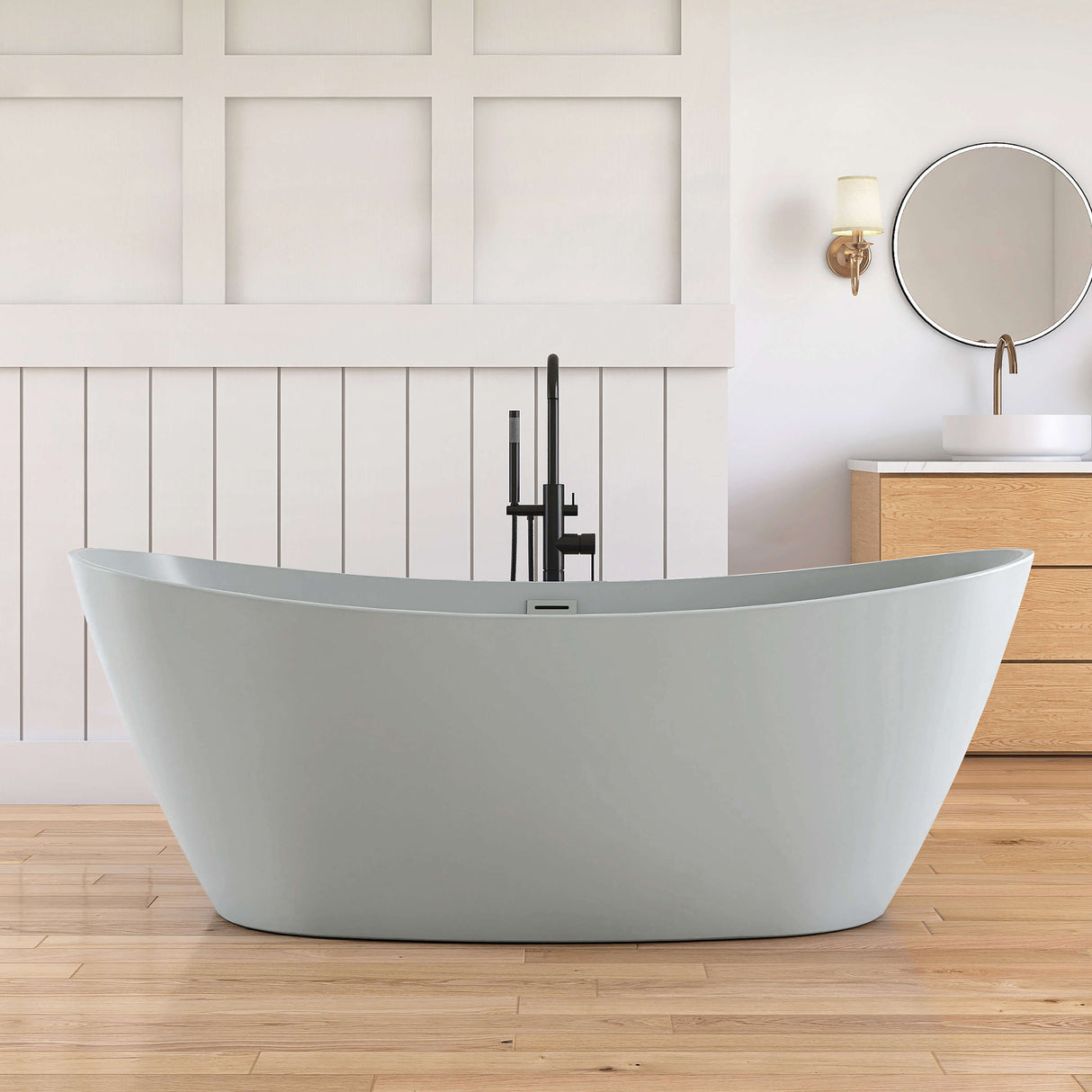 New England Home Goods Playa 71" Freestanding Tub in Gray - Stone Resin Solid Surface