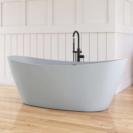 New England Home Goods Playa 71" Freestanding Tub in Gray - Stone Resin Solid Surface